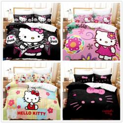 Girls Hello Kitty Duvet Quilt Cover 3D Bedding Set Pillowcase Single DoubleGift For Your Girlfriend Boyfriend Gift For Love Gift For Friend Best Valentine Present Holiday Gift
