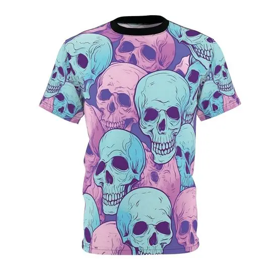 Skull Shirt Blue and Pink Skulls T-Shirt Meaningful Gift For Family Gift For Boyfriend Valentine Gift