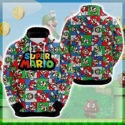Super Mario Inspired 3D Shirt, Super Mario 3D Full Over Print Hoodie