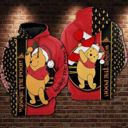 Winnie The Pooh With Santa Claus Hat Happy Christmas Disney Hoodie, Disney 3D Hoodie