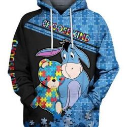 Eeyore Choose Kind Autism Awareness Disney Hoodie, Disney 3D Hoodie