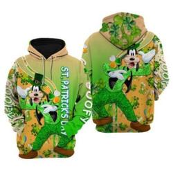 Goofy Dog Irish Shamrocks St Patrick's Day Disney Hoodie, Disney 3D Hoodie