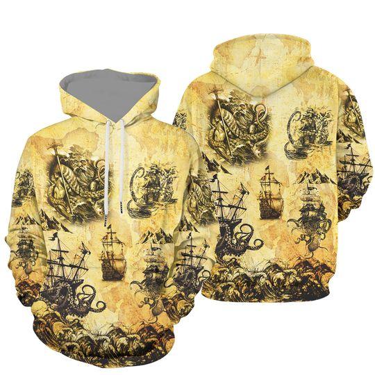 Custom Personalized Vintage Pirate Map 3D Hoodie