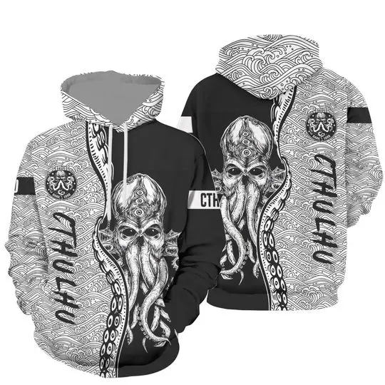 Custom Personalized Black White Cthulhu Pattern 3D Hoodie