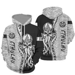 Custom Personalized Black White Cthulhu Pattern 3D Hoodie