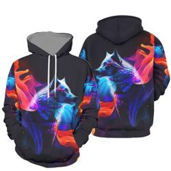 Custom Personalized Colorful Waves Wolf 3D Hoodie