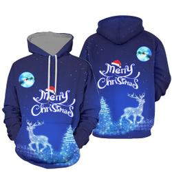 Custom Merry Christmas Reindeer Blue Sky 3D Hoodie