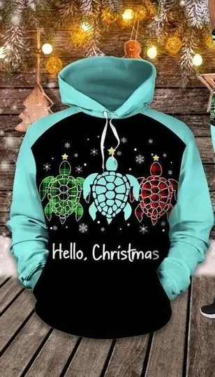 Sea Turtle Hello Christmas Blue Hoodie 3D Hoodie