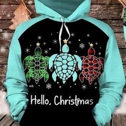 Sea Turtle Hello Christmas Blue Hoodie 3D Hoodie