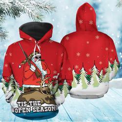Santa Hunting Christmas 3D Hoodi, Christmas Hoodie, Santa Lover Gift