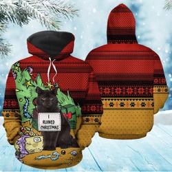 Black Cat Ruined Christmas 3D Hoodie, Christmas Hoodie, Cat 3D Hoodie
