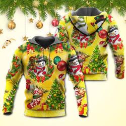 Christmas Funny Snowman Happy Christmas Tree Yellow Light 3D Hoodie