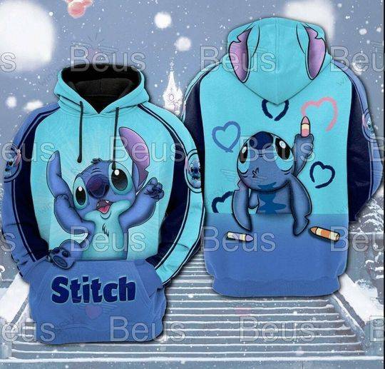 Funny Stitch Love Stitch And Lilo Cartoon Movie 3D HOODIE