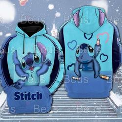 Funny Stitch Love Stitch And Lilo Cartoon Movie 3D HOODIE