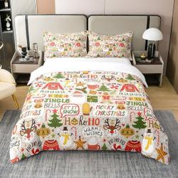 Merry Christmas, Xmas Pine Tree Jingle Bell Graffiti Bedding Set Gift For Your Girlfriend Boyfriend Gift For Love Gift For Friend Best Valentine Present Holiday Gift