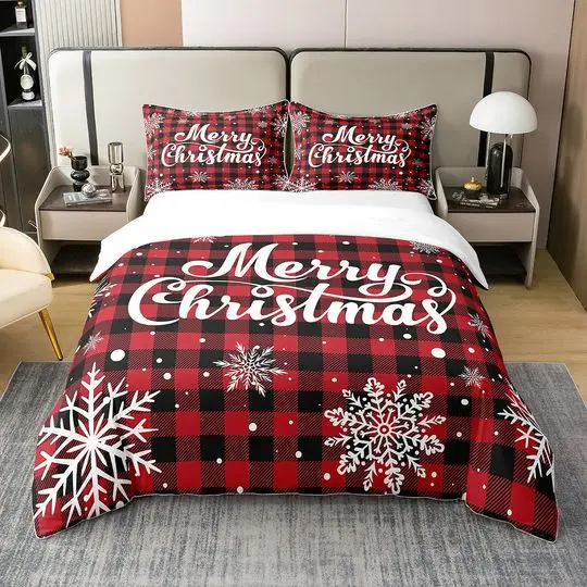Xmas Snowflake Cotton Duvet Cover, Merry Christmas Bedding Set Gift For Your Girlfriend Boyfriend Gift For Love Gift For Friend Best Valentine Present Holiday Gift