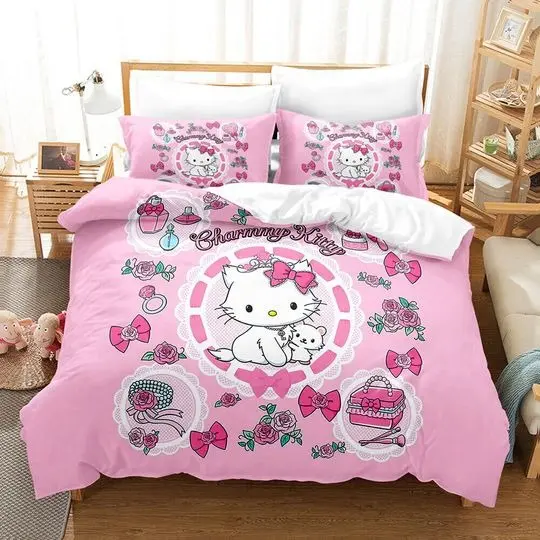 Hello Kitty Cute Cat Pink Bedding Set Gift For Your Girlfriend Boyfriend Gift For Love Gift For Friend Best Valentine Present Holiday Gift