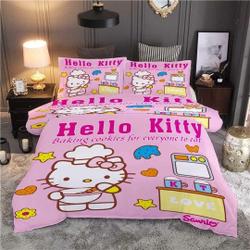 Red Cute Hello Kitty In Droves 3D Bedding Set Gift For Your Girlfriend Boyfriend Gift For Love Gift For Friend Best Valentine Present Holiday Gift