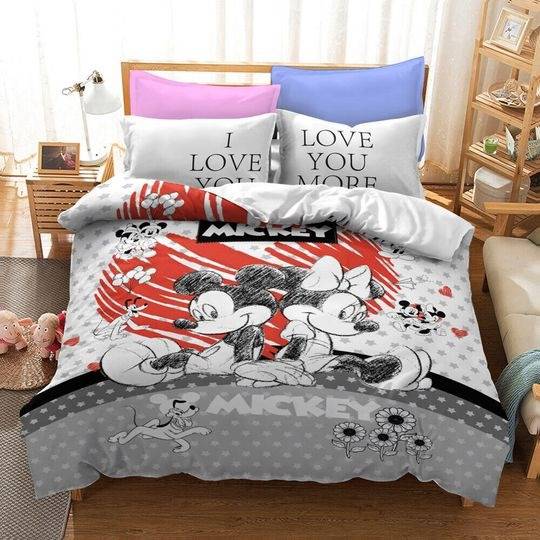 Disney Mickey and Minnie Bedding Set Gift For Your Girlfriend Boyfriend Gift For Love Gift For Friend Best Valentine Present Holiday Gift