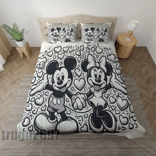 Disney Mickey and Minnie Bedding Set Gift For Your Girlfriend Boyfriend Gift For Love Gift For Friend Best Valentine Present Holiday Gift