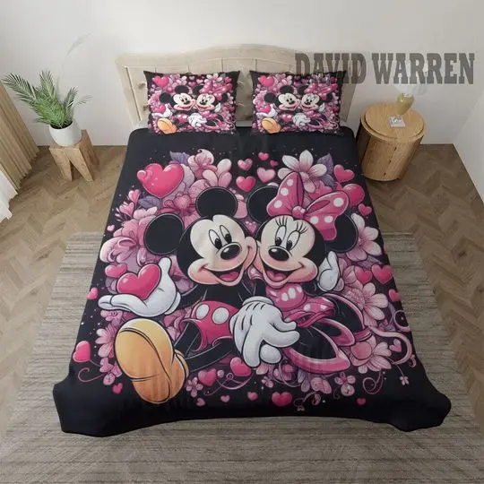 Disney Mickey and Minnie Bedding Set Gift For Your Girlfriend Boyfriend Gift For Love Gift For Friend Best Valentine Present Holiday Gift