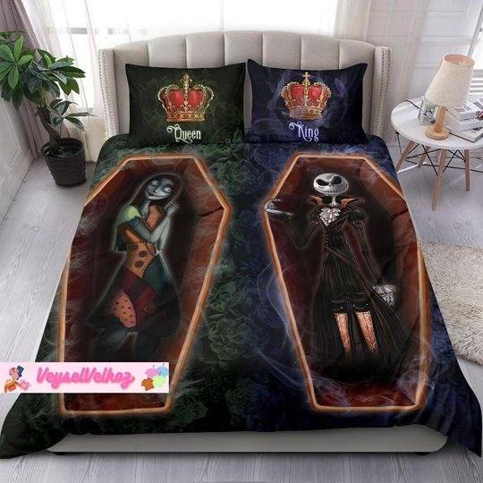 Halloween Bedding Set, Jack And Sally Bedding Set Gift For Your Girlfriend Boyfriend Gift For Love Gift For Friend Best Valentine Present Holiday Gift