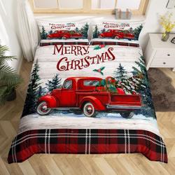 Merry Christmas Duvet Cover for Kids, Xmas Truck Gifts Snowy Pine Tree Bedding Set Gift For Your Girlfriend Boyfriend Gift For Love Gift For Friend Best Valentine Present Holiday Gift