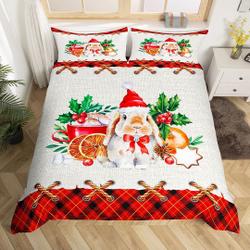 Watercolor Rabbit Xmas Duvet Cover, New Year Red Black Plaids Bedding Set Gift For Your Girlfriend Boyfriend Gift For Love Gift For Friend Best Valentine Present Holiday Gift