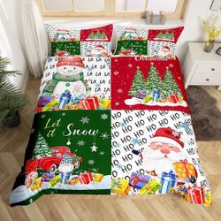 Christmas Duvet Cover, Xmas Santa Snowman Pine Tree Graffiti Bedding Set Gift For Your Girlfriend Boyfriend Gift For Love Gift For Friend Best Valentine Present Holiday Gift