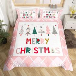 Merry Christmas Fantasy Duvet Cover, Xmas Pine Tree Snowflake Bedding Set Gift For Your Girlfriend Boyfriend Gift For Love Gift For Friend Best Valentine Present Holiday Gift