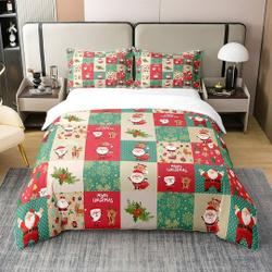 Christmas 100% Cotton Duvet Cover, Xmas Red Green Plaids Splicing Bedding Set Gift For Your Girlfriend Boyfriend Gift For Love Gift For Friend Best Valentine Present Holiday Gift