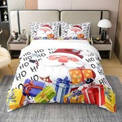 Christmas Santa 100% Cotton Duvet Cover, Xmas Gifts Colorful Graffiti Bedding Set Gift For Your Girlfriend Boyfriend Gift For Love Gift For Friend Best Valentine Present Holiday Gift