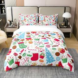 Christmas 100% Cotton Duvet Cover, Xmas Graffiti Bedding Set Gift For Your Girlfriend Boyfriend Gift For Love Gift For Friend Best Valentine Present Holiday Gift