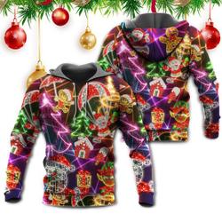Christmas Funny Santa Claus Tree Elf Gingerbread Neon Light 3D Hoodie