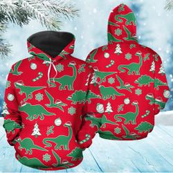Dinosaur Christmas Symbols 3D Hoodie, Christmas Hoodie, Dinosaur 3D Hoodie