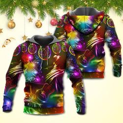 Christmas Dancing Santa Claus Tree Snowman Neon Light 3D Hoodie, Christmas 3D Hoodie