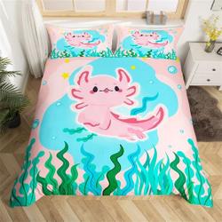 Pink Axolotl Duvet Cover, Cartoon Cute Ocean Animal Quilt Cover for Kids GirlsGift For Your Girlfriend Boyfriend Gift For Love Gift For Friend Best Valentine Present Holiday Gift