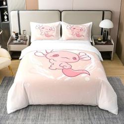 Cartoon Axolotl 100% Cotton Duvet Cover, Cute Ocean Animal Quilt CoverGift For Your Girlfriend Boyfriend Gift For Love Gift For Friend Best Valentine Present Holiday Gift