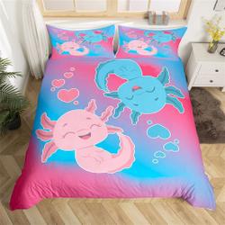 Lovely Cartoon Axolotls Handmade Duvet Cover, Cute Marine Life Ocean AnimalGift For Your Girlfriend Boyfriend Gift For Love Gift For Friend Best Valentine Present Holiday Gift