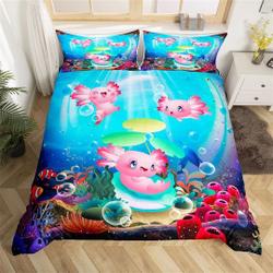 Cute Pink Axolotl Duvet Cover, Cartoon Ocean Animal Bedding Set Gift For Your Girlfriend Boyfriend Gift For Love Gift For Friend Best Valentine Present Holiday Gift