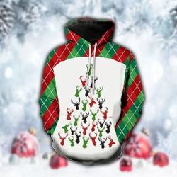 Red And Green Plaid Deers Christmas Tree 3D Hoodie, Lovers Gift