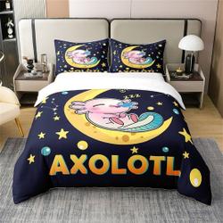 Sleeping Axolotl 100% Cotton Duvet Cover, Cartoon Cute Ocean Animal Bedding Set Gift For Your Girlfriend Boyfriend Gift For Love Gift For Friend Best Valentine Present Holiday Gift