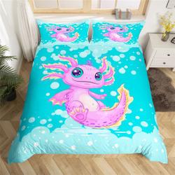 Cartoon Pink Axolotl Duvet Cover, Cute Ocean Animal Dreamy Bedding Set Gift For Your Girlfriend Boyfriend Gift For Love Gift For Friend Best Valentine Present Holiday Gift