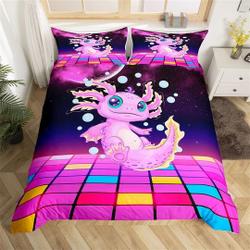 Pink Axolotl Duvet Cover, Cartoon Cute Marine Life Ocean Animal Quilt CoverGift For Your Girlfriend Boyfriend Gift For Love Gift For Friend Best Valentine Present Holiday Gift