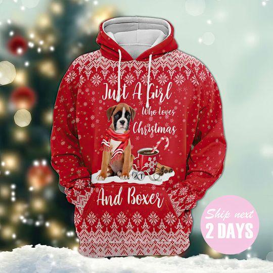 Just A Girl Who Loves Christmas And Dog 3D Hoodie, Winter Hoodie