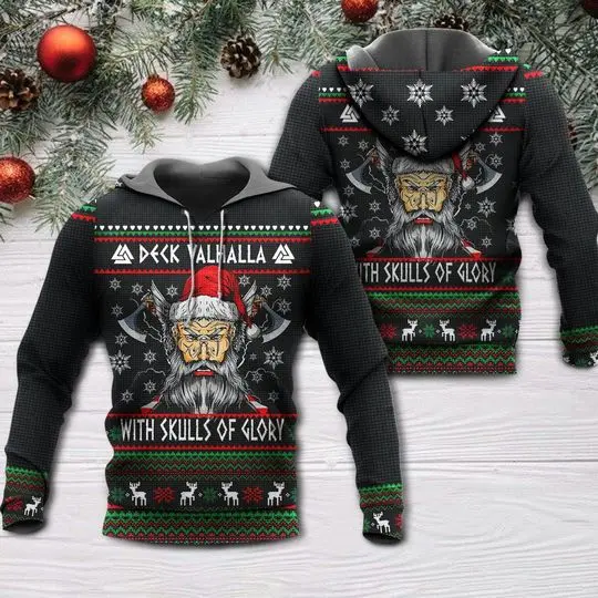 Christmas Deck Valhalla With Skull Of Glory, Christmas 3D Hoodie