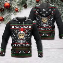 Christmas Deck Valhalla With Skull Of Glory, Christmas 3D Hoodie