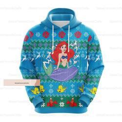 Christmas Disney Princess Ariel 3D Hoodie, Little Mermaid Hoodie