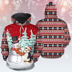 Snowman And Penguin Christmas 3D Hoodie, Snowman Lover Gift