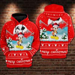 Mickey Mouse Santa In Winter Forest Merry Christmas Hoodie 3D Printed